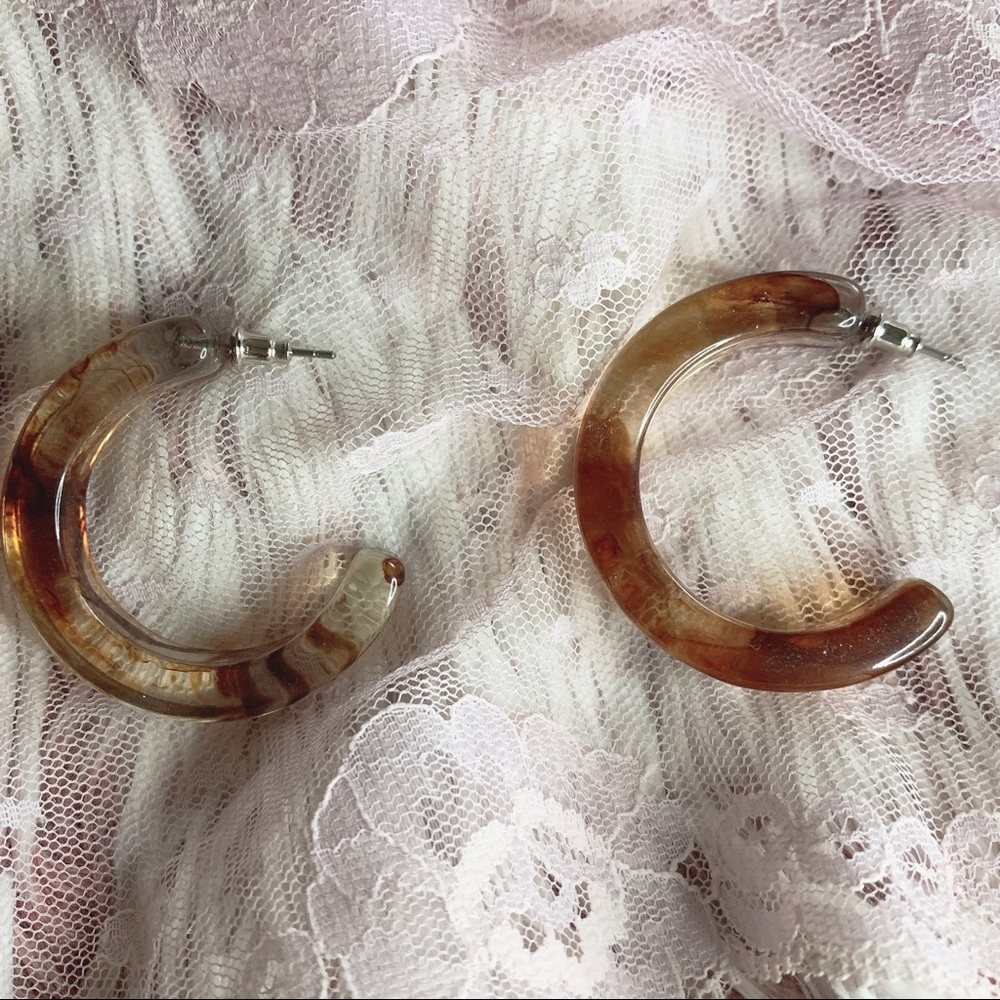Clear Brown Acrylic Hoop Earrings